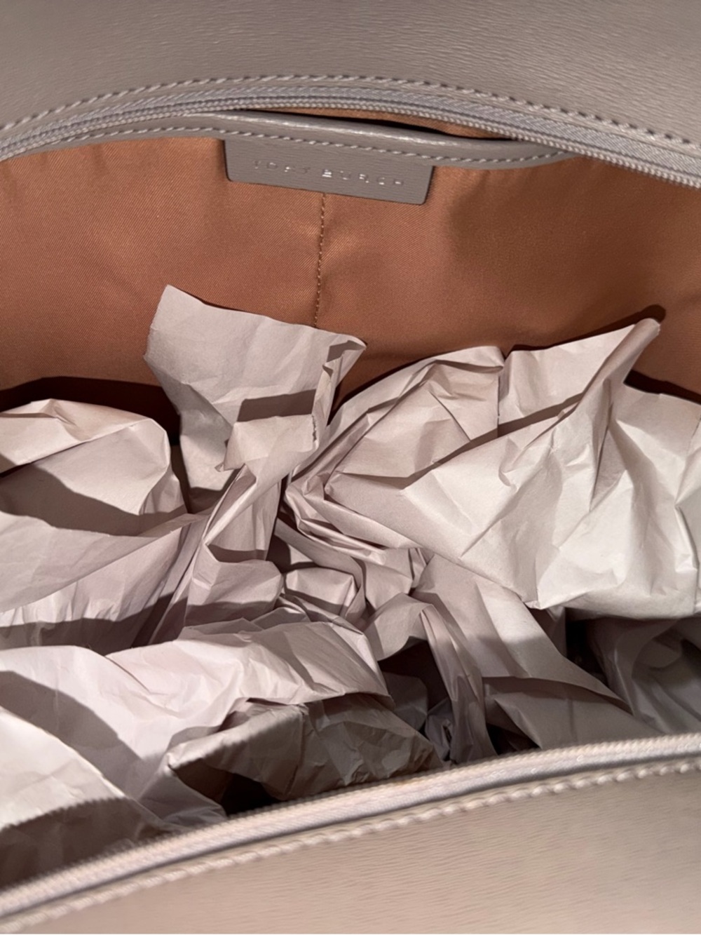 Tori Burch Parker Dust Storm Grey Leather Tote Shoulder Bag - Picture 4 of 7